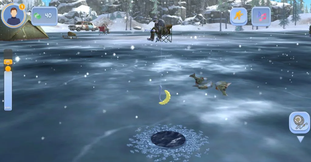 Ice Fishing crash game demo — bait dropped into the hole