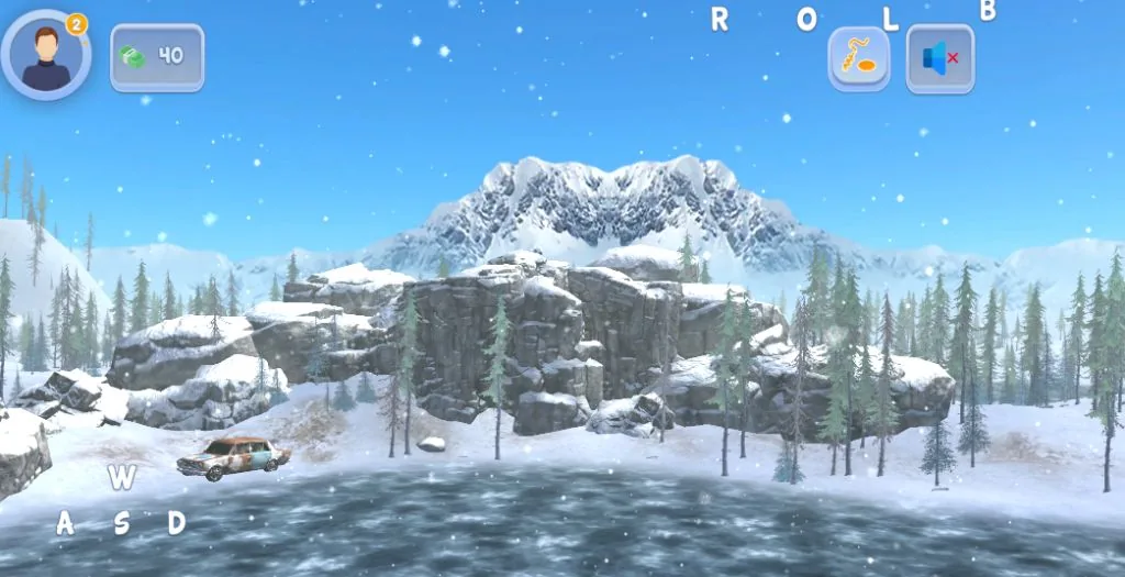 Map of winter locations with a mountain view in the Ice Fishing game